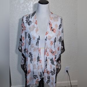 libby. edelman Sheer Floral Kimono in White, Coral & Black
